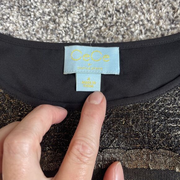 Cece Cynthia Steffe Black Gold Metallic Lined Jubilee Gems Peplum Top Sz 4 NWT - Picture 2 of 9